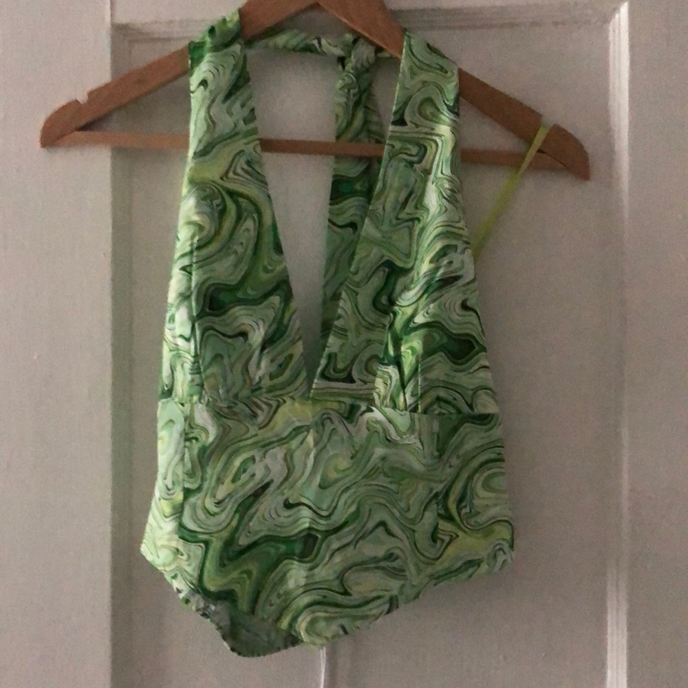 Green Swirly Halter Top